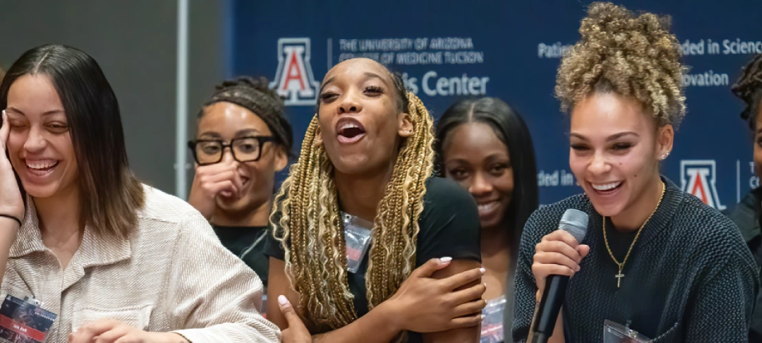 The Arizona women's basketball team shares a laugh 