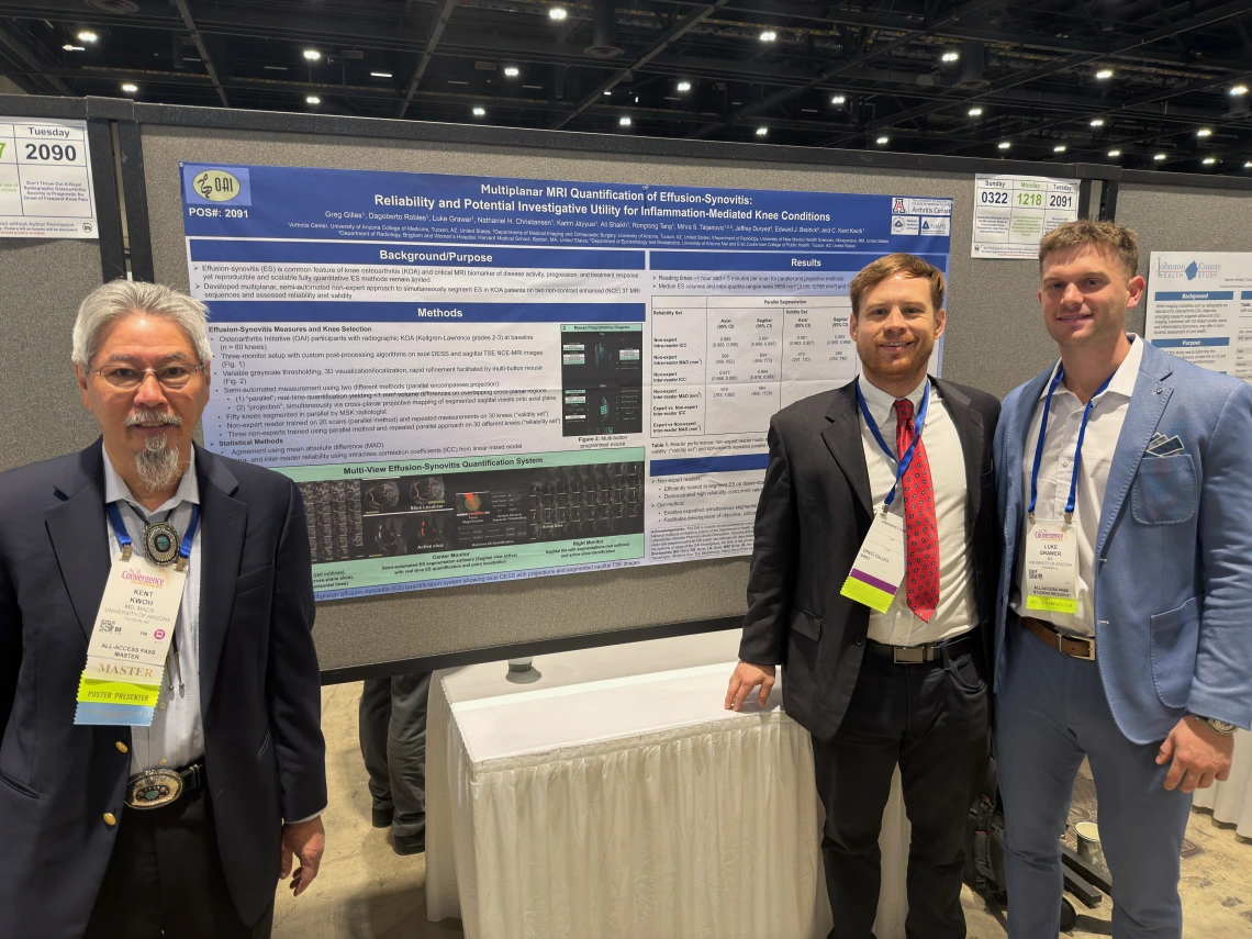 Professor Emeritus C. Kent Kwoh, MD, MACR with students Gregory Gilles and Luke Grawer